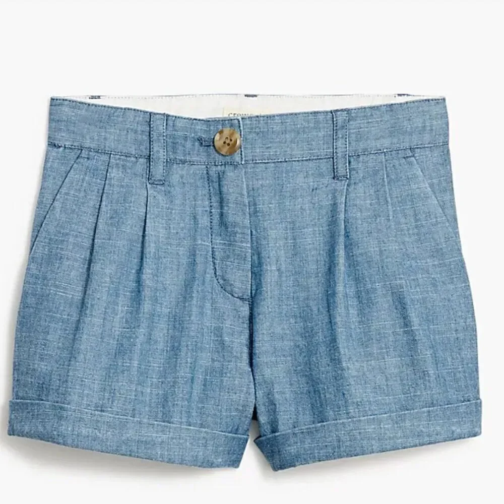 Crewcuts Factory Girls' chambray pleated short blue size 5 NWOT